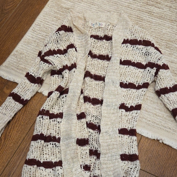 Pink Rose Sweaters - Pink Rose Cream and Brown Striped Cardigan